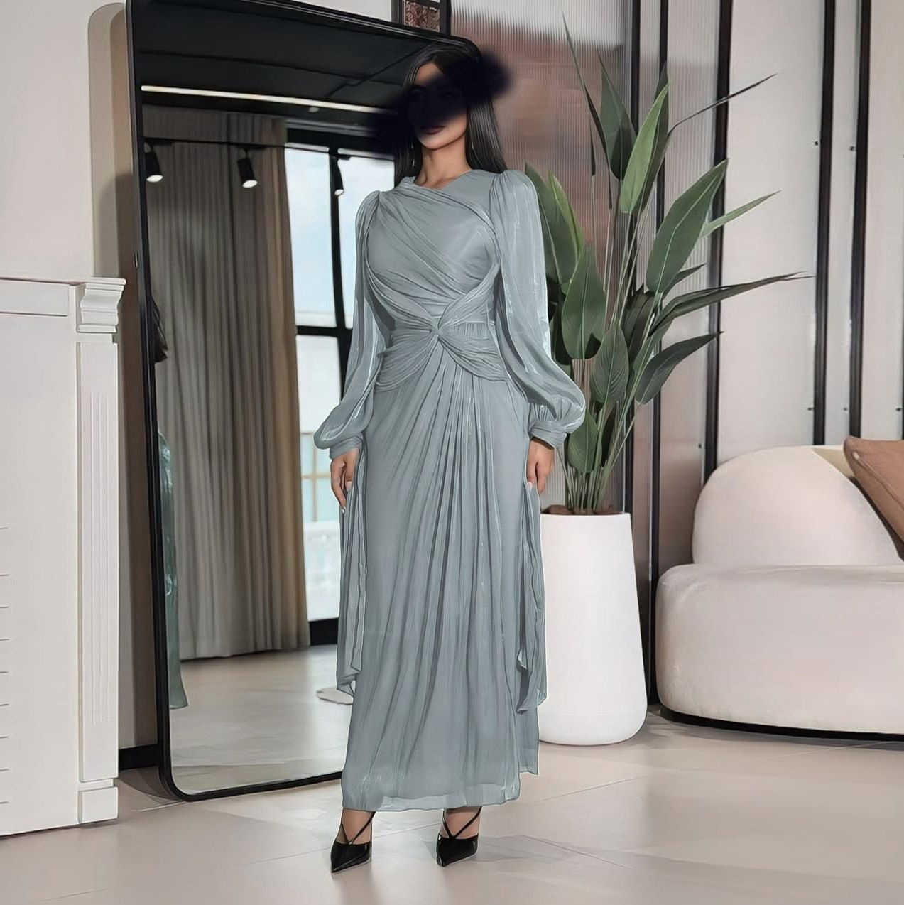 New Product Selection: MQ176 Amazon Long Dress, Middle East Dubai Robe Dress, Cross border Foreign Trade Women's Dress, Shining and Folding Waist Dress