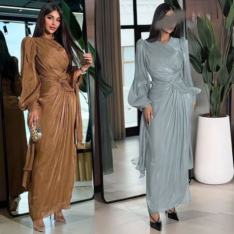 New Product Selection: MQ176 Amazon Long Dress, Middle East Dubai Robe Dress, Cross border Foreign Trade Women's Dress, Shining and Folding Waist Dress