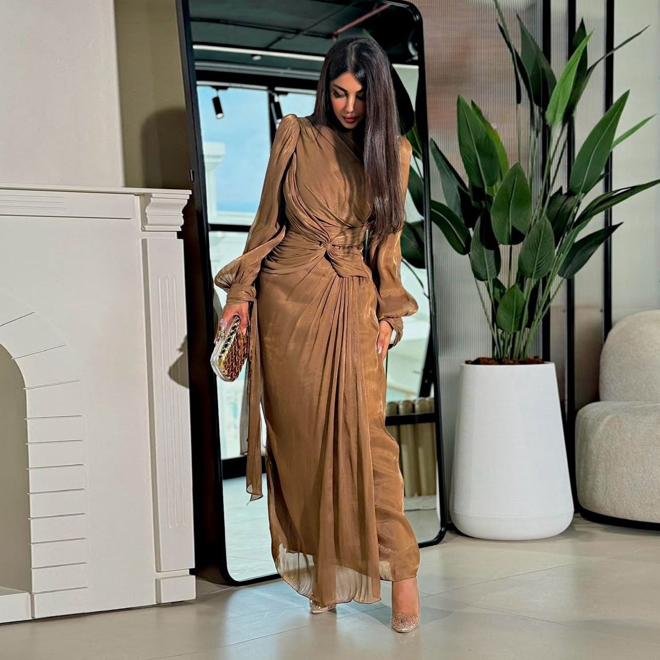 New Product Selection: MQ176 Amazon Long Dress, Middle East Dubai Robe Dress, Cross border Foreign Trade Women's Dress, Shining and Folding Waist Dress