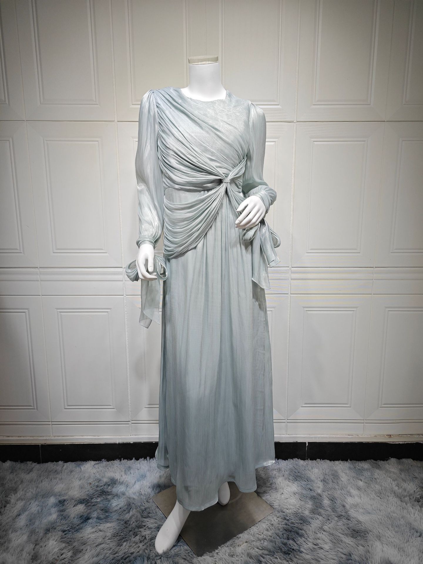 New Product Selection: MQ176 Amazon Long Dress, Middle East Dubai Robe Dress, Cross border Foreign Trade Women's Dress, Shining and Folding Waist Dress