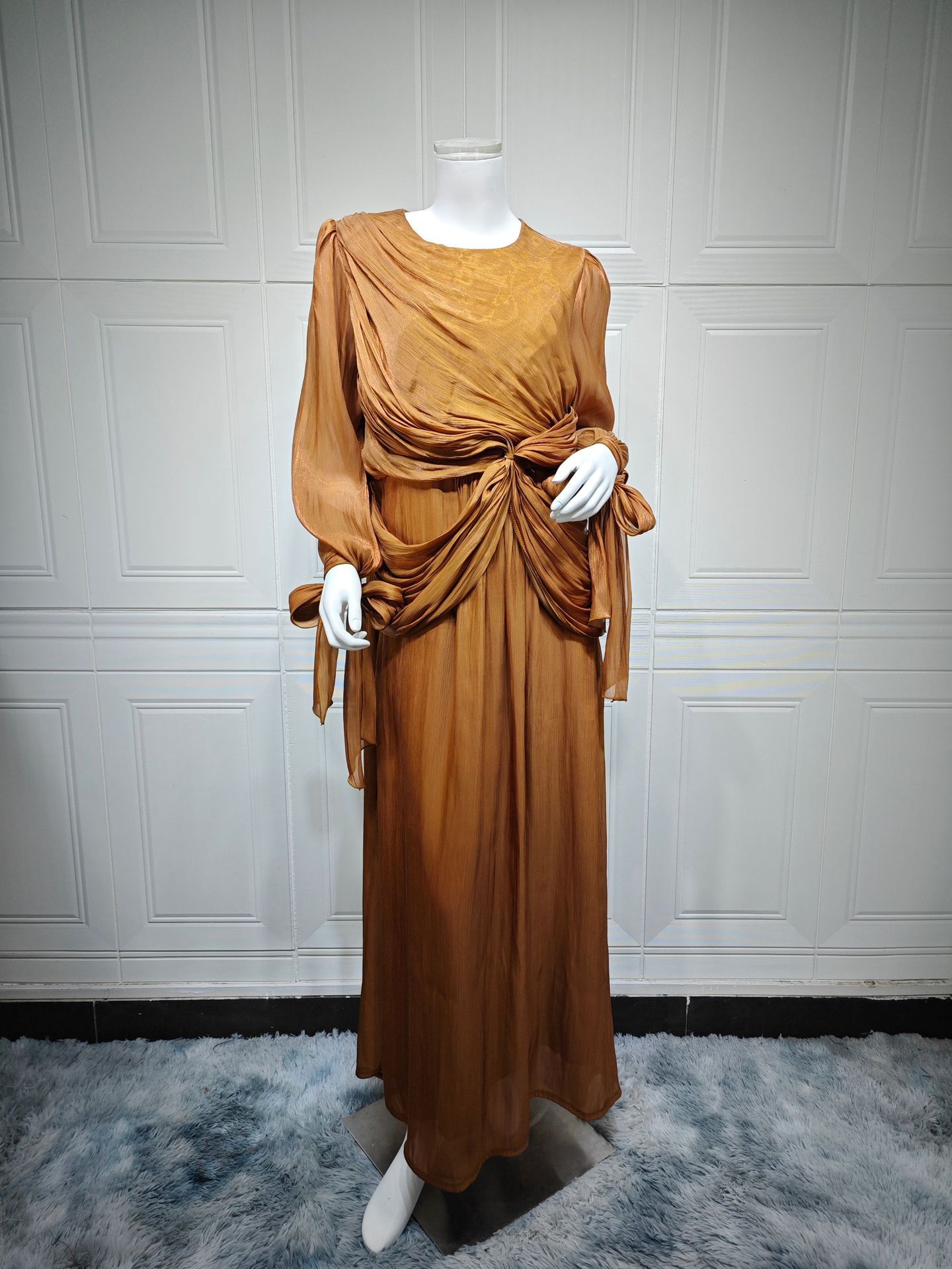 New Product Selection: MQ176 Amazon Long Dress, Middle East Dubai Robe Dress, Cross border Foreign Trade Women's Dress, Shining and Folding Waist Dress