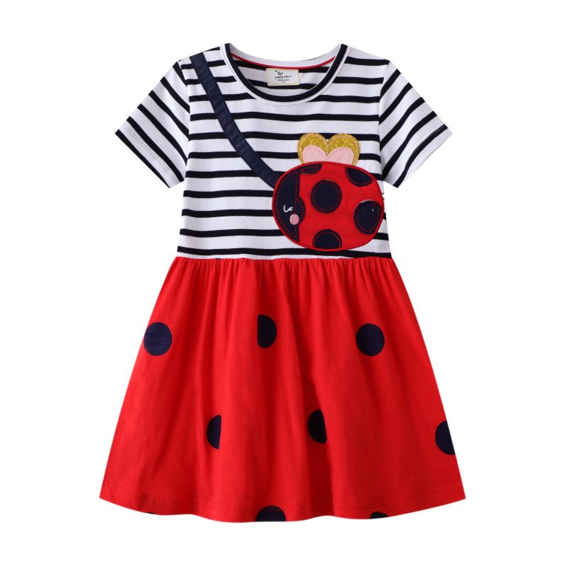 New Product Selection 2025 Summer New Children's Dress Short Sleeve Knitted Children's Dress Girls' Dress European and American Children's Clothing Distribution