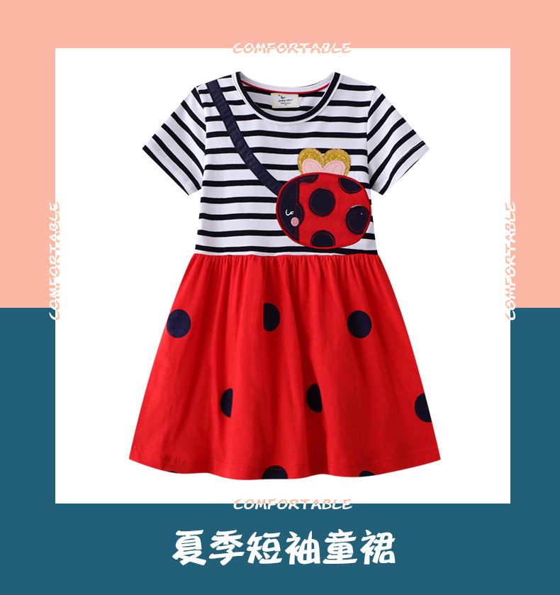 New Product Selection 2025 Summer New Children's Dress Short Sleeve Knitted Children's Dress Girls' Dress European and American Children's Clothing Distribution