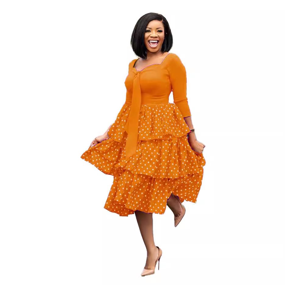 New product selection D117T European and American women's clothing foreign trade plus size cross-border dress slimming polka dot African dress
