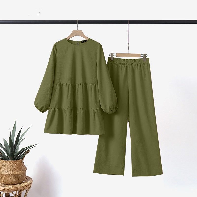 New Product Selection: Women's Fashion Muslim Hoodie Set, Wide Leg Shirt and Pants Set, Elegant Solid Color OL Set, Autumn