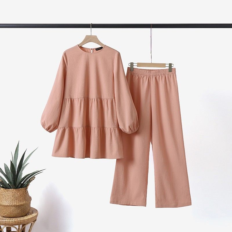 New Product Selection: Women's Fashion Muslim Hoodie Set, Wide Leg Shirt and Pants Set, Elegant Solid Color OL Set, Autumn