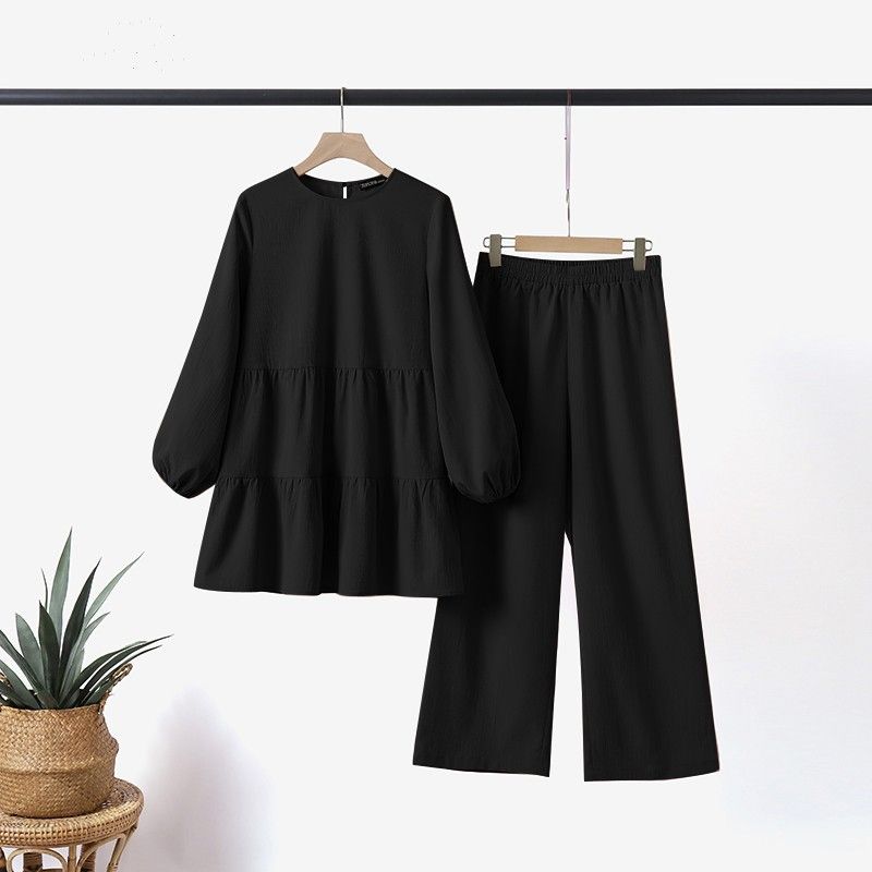 New Product Selection: Women's Fashion Muslim Hoodie Set, Wide Leg Shirt and Pants Set, Elegant Solid Color OL Set, Autumn