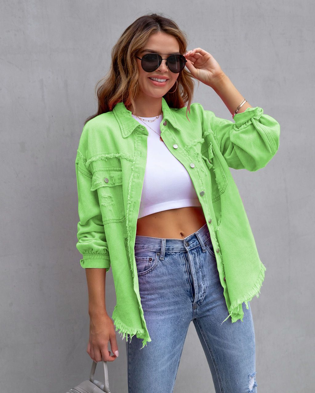New Product Selection 2025 New European and American Style Medium Long Haired and Perforated Cowboy Coat for Women Autumn and Winter Long Sleeve Casual Collar Top