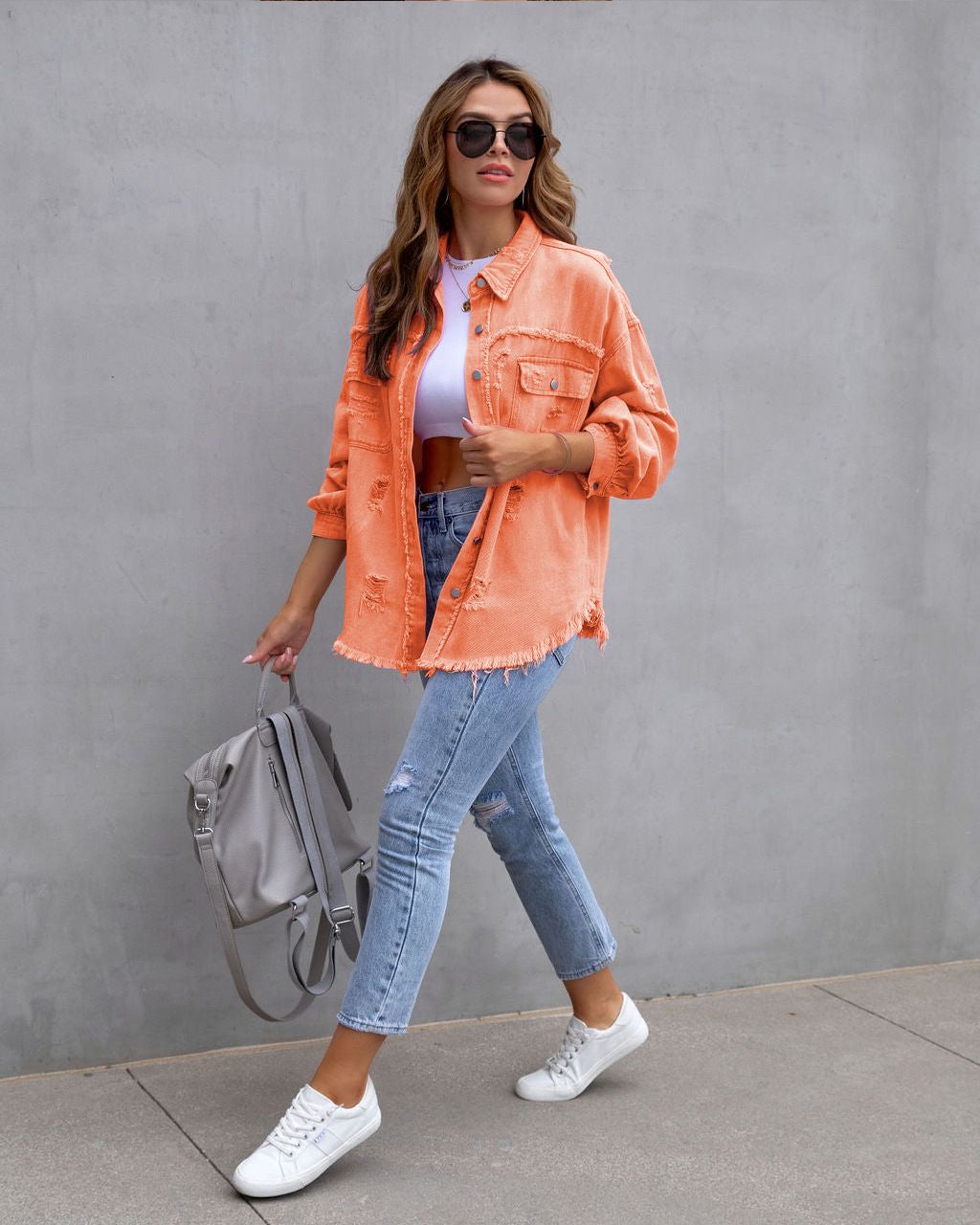 New Product Selection 2025 New European and American Style Medium Long Haired and Perforated Cowboy Coat for Women Autumn and Winter Long Sleeve Casual Collar Top