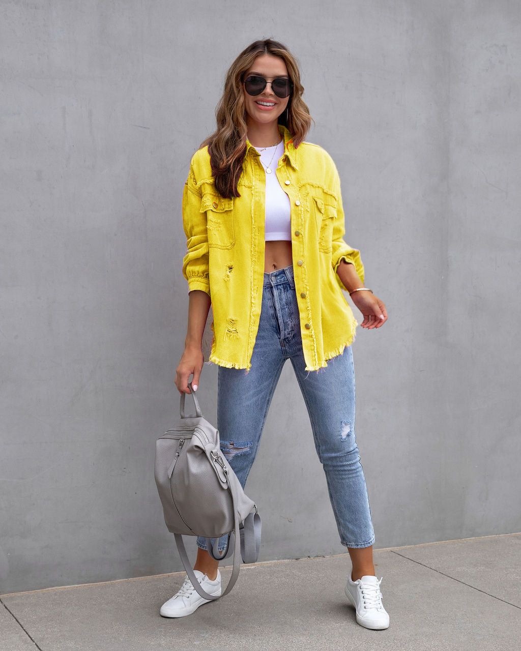 New Product Selection 2025 New European and American Style Medium Long Haired and Perforated Cowboy Coat for Women Autumn and Winter Long Sleeve Casual Collar Top