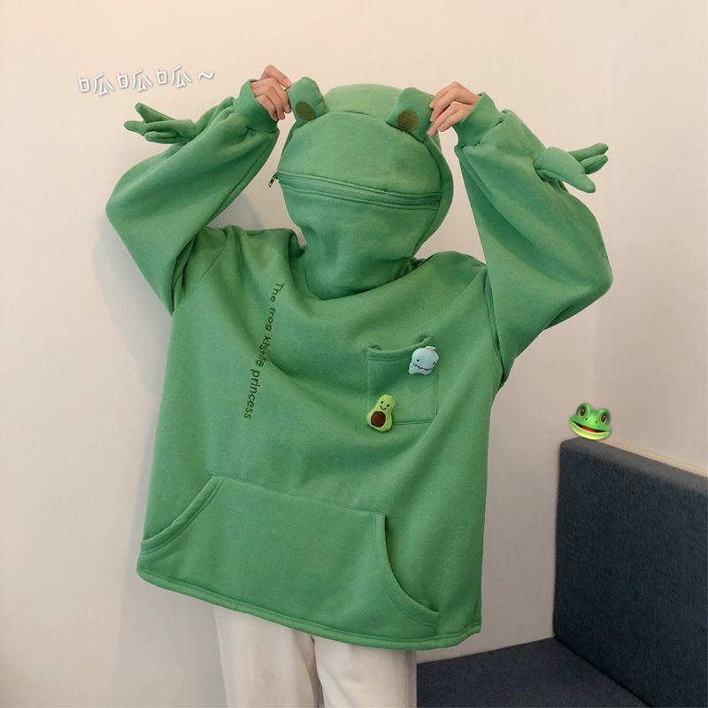 New product selection: Women's hoodie, Korean version, trendy autumn and winter couple's outfit, foreign trade frog pullover hoodie, women's hooded sweatshirt, men's and women's hooded sweatshirt with