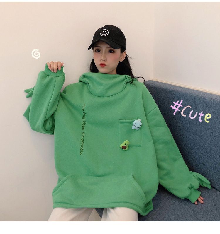 New product selection: Women's hoodie, Korean version, trendy autumn and winter couple's outfit, foreign trade frog pullover hoodie, women's hooded sweatshirt, men's and women's hooded sweatshirt with