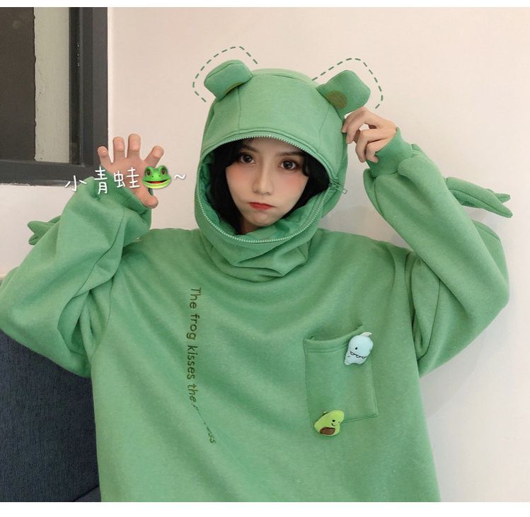 New product selection: Women's hoodie, Korean version, trendy autumn and winter couple's outfit, foreign trade frog pullover hoodie, women's hooded sweatshirt, men's and women's hooded sweatshirt with