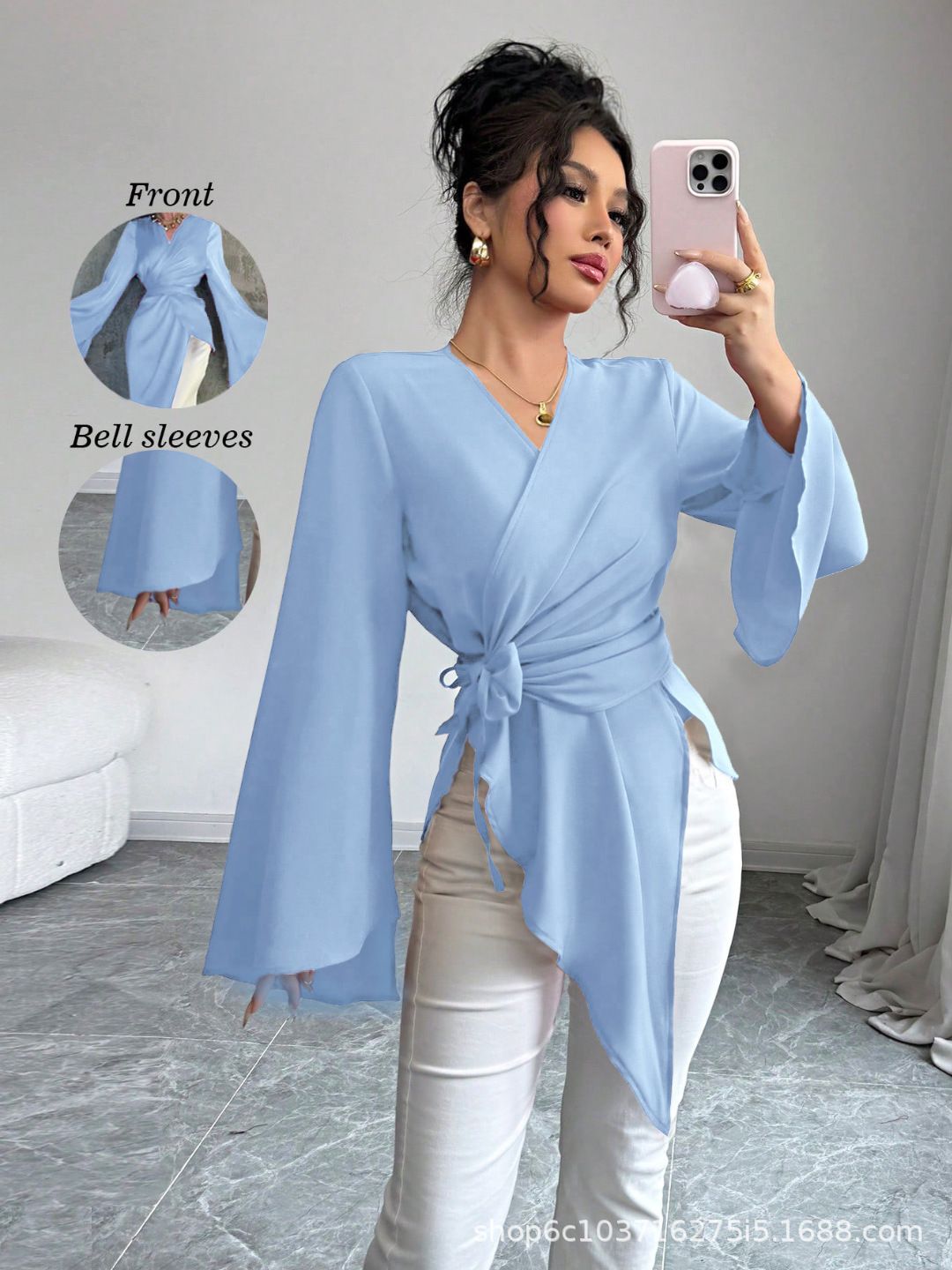 New Product Selection: Fashionable Cross border Women's Clothing from Europe and America, 2026 Spring and Autumn Collection, Light Mature Style Silk Top, Women's Spring and Autumn Design, Strap V-neck