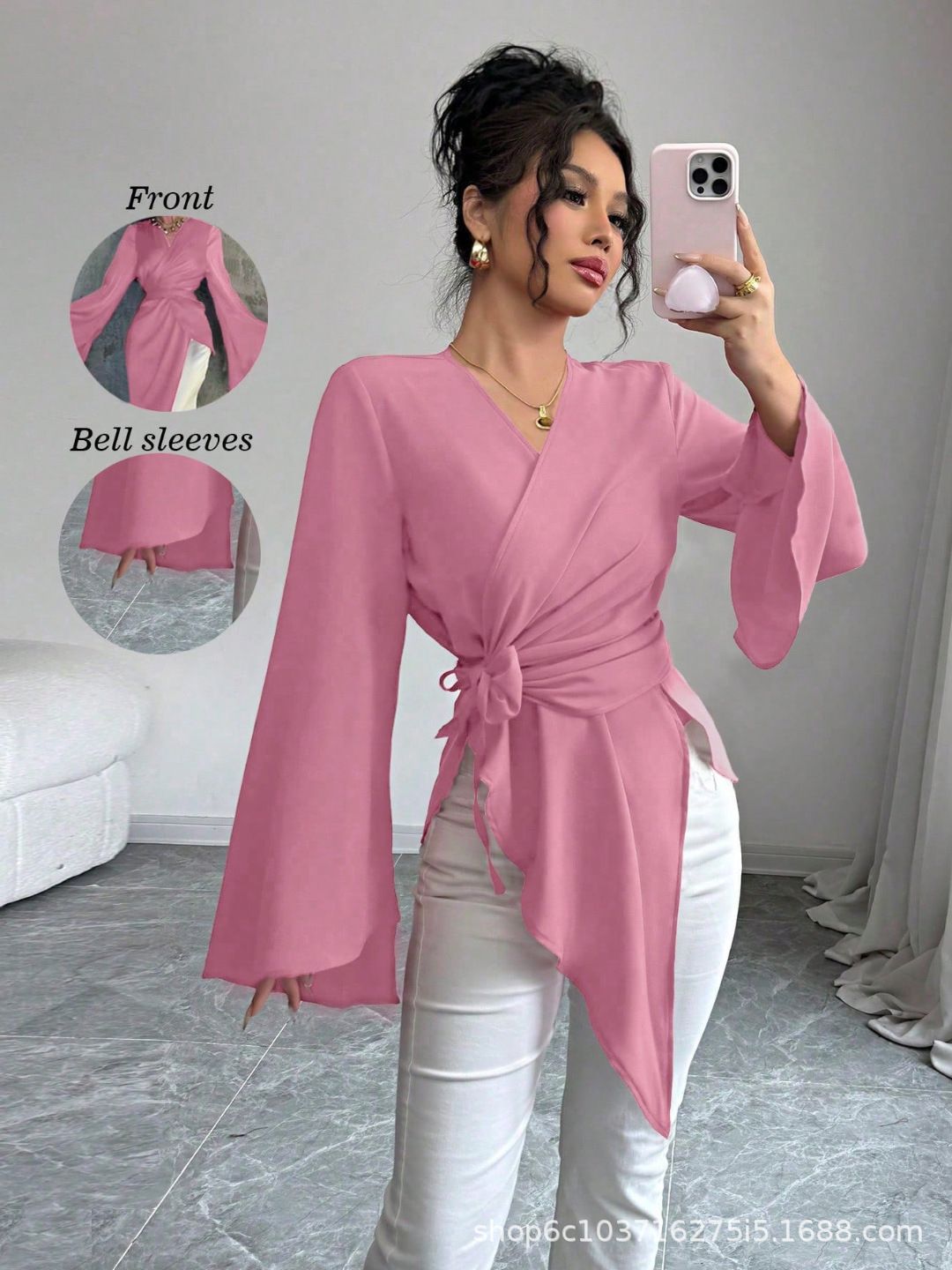 New Product Selection: Fashionable Cross border Women's Clothing from Europe and America, 2026 Spring and Autumn Collection, Light Mature Style Silk Top, Women's Spring and Autumn Design, Strap V-neck