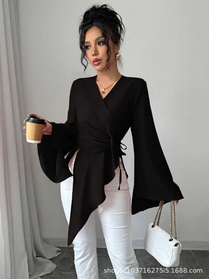 New Product Selection: Fashionable Cross border Women's Clothing from Europe and America, 2026 Spring and Autumn Collection, Light Mature Style Silk Top, Women's Spring and Autumn Design, Strap V-neck