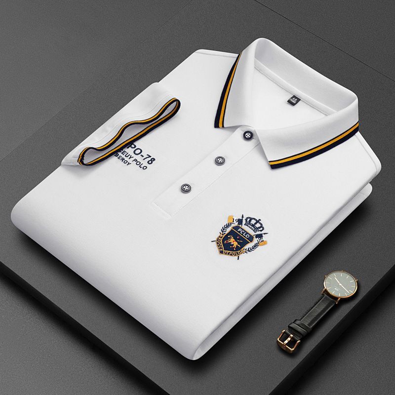 Men's embroidered high-quality casual polo shirt, summer short sleeved top, popular item White,2XL