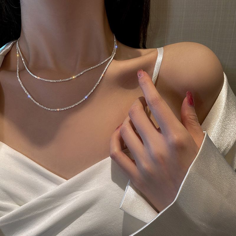 Starry Sky Sparkling Necklace for Women, Italian Clavicle Chain, Neck Chain, Simple Sparkling Element Chain, Stackable Design