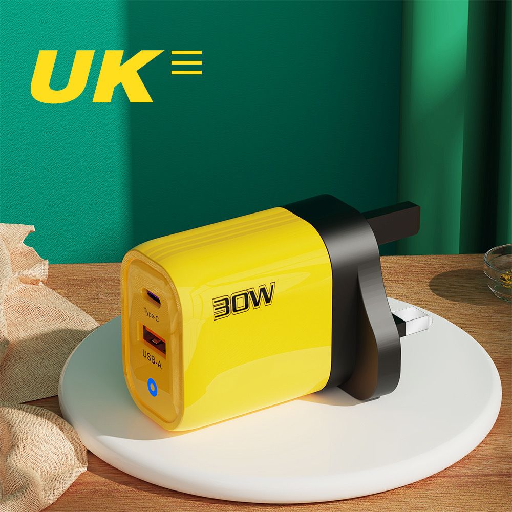 PD30W Head Super Flash Charging LED Light TYPE-C+USB Full Protocol British Standard Multi Port USB Charging Head