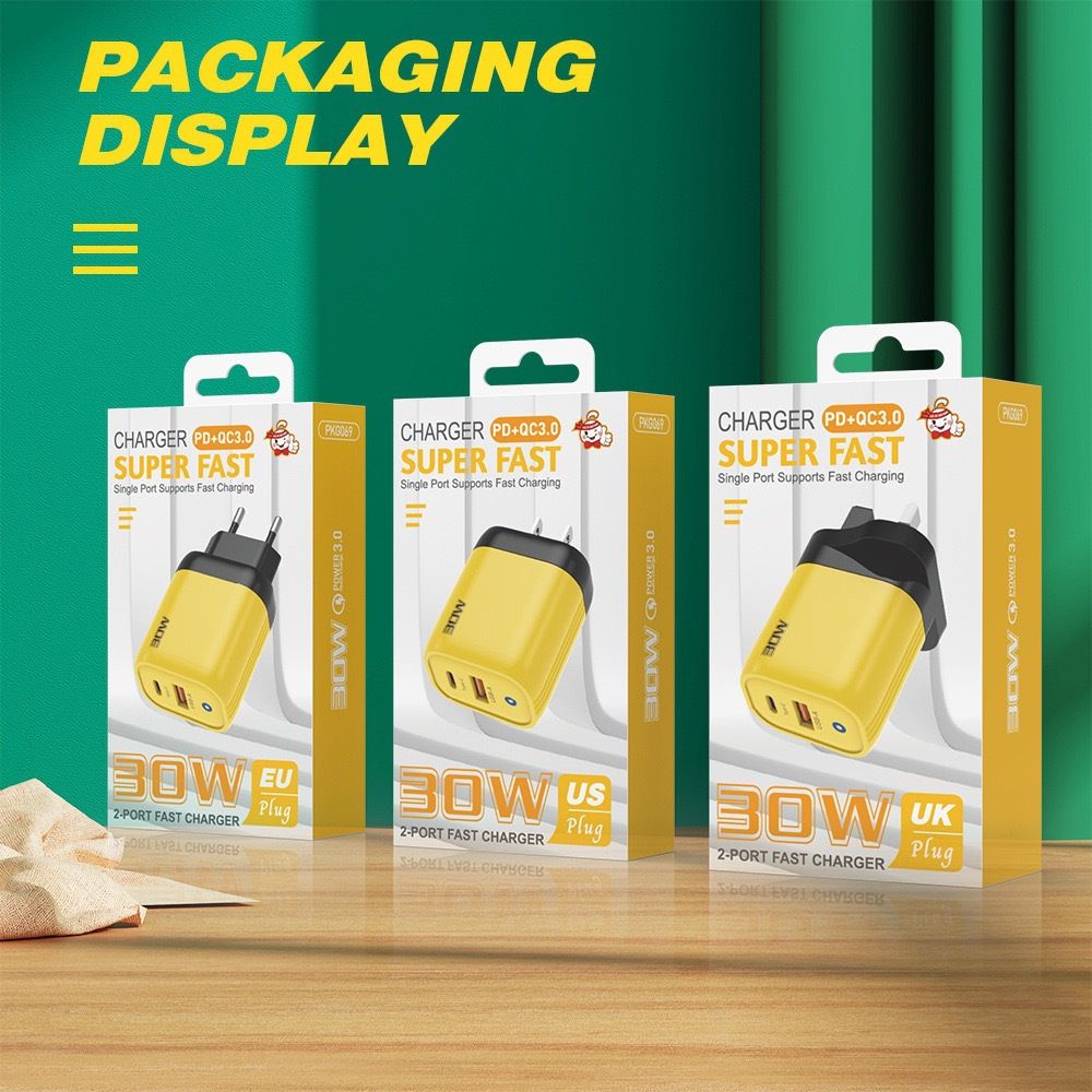 PD30W Head Super Flash Charging LED Light TYPE-C+USB Full Protocol British Standard Multi Port USB Charging Head