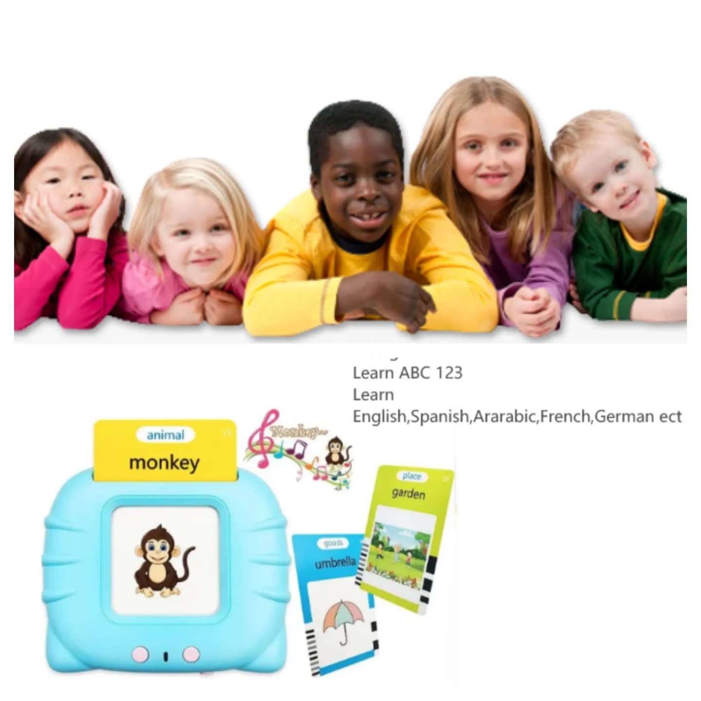 Educational Toddler Toy Flashcards Device,WONFAST 112PCS Double-Sided Illustrations Words Audible Preschool Learning Flash Cards Reader for Kids Boys Girls Birthday Christmas Children Gifts
