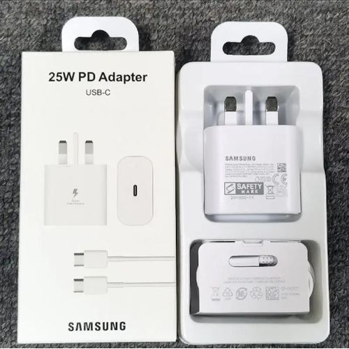 Samsung 25W Super Fast Charger Adapter With Type C To C Output For Galaxy A05, A05s, A14, A15, A23, A24, A25, A33, A34, A35, A53, A54, A55, A73, A74, A75 - White