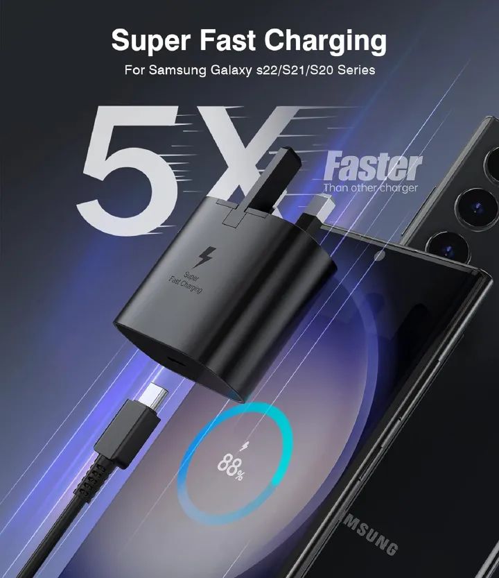 Samsung Fast Charger, Samsung USB C Charger Plug and Cable 1M USB C to Type C Charging Lead for Galaxy S25/S24/S23/S22/S21/S20/A17/A16/A15/A23/A25/A26/A32/A33/A34/A35/