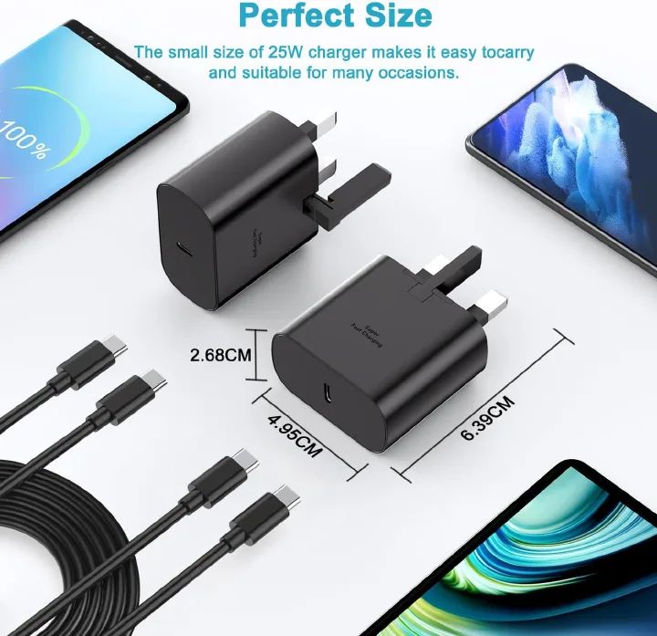 Samsung Fast Charger, Samsung USB C Charger Plug and Cable 1M USB C to Type C Charging Lead for Galaxy S25/S24/S23/S22/S21/S20/A17/A16/A15/A23/A25/A26/A32/A33/A34/A35/