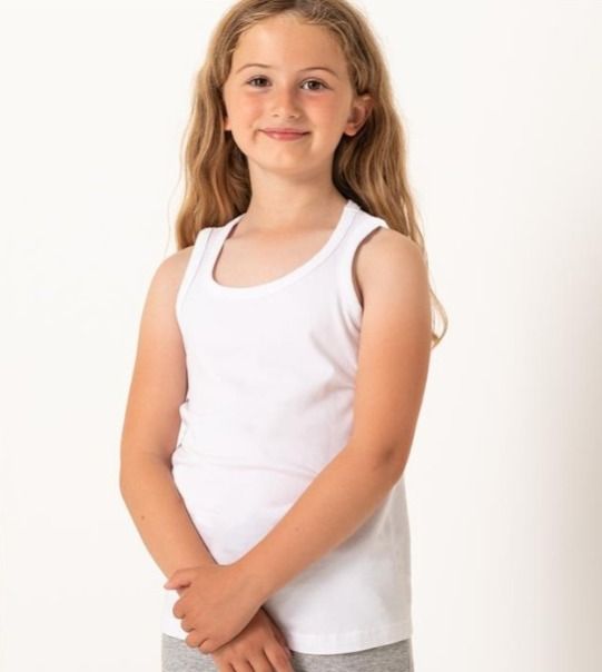 6 Pcs Kids White Vests. 100% Cotton. Stretchy & Comfortable. Sizes: 3-14 Years