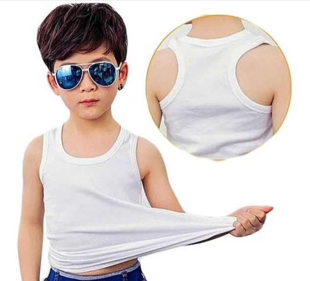 6 Pcs Kids White Vests. 100% Cotton. Stretchy & Comfortable. Sizes: 3-14 Years