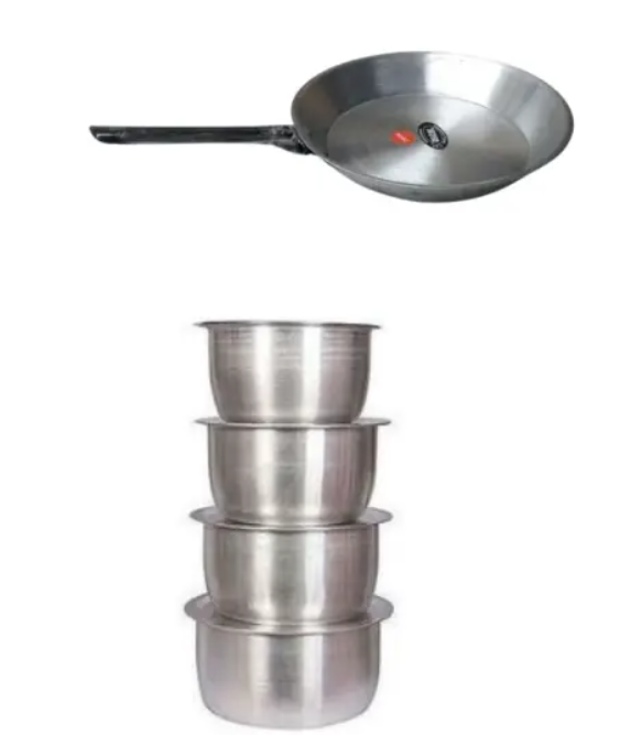 Generic 4Pcs Set Of Stainless Aluminum Sufuria Size 1 2 3 4 plus free frying pan -without Lids