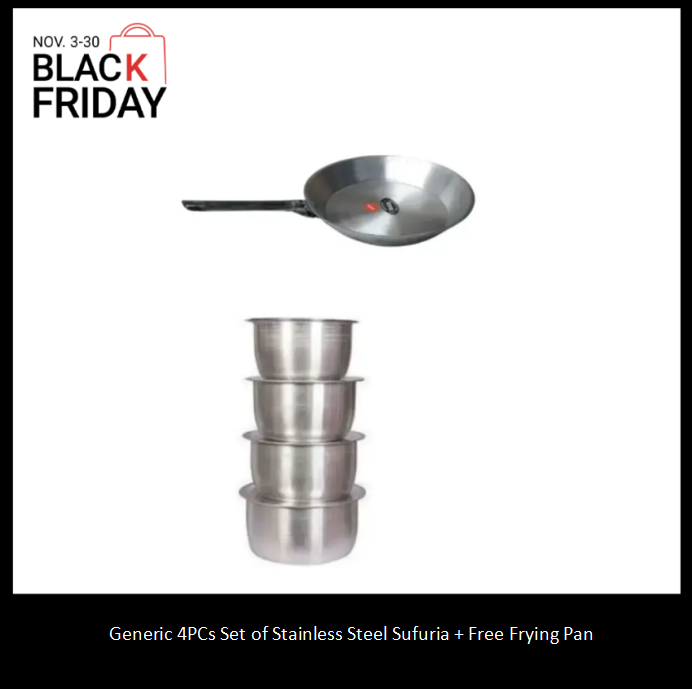 Generic 4Pcs Set Of Stainless Aluminum Sufuria Size 1 2 3 4 plus free frying pan -without Lids