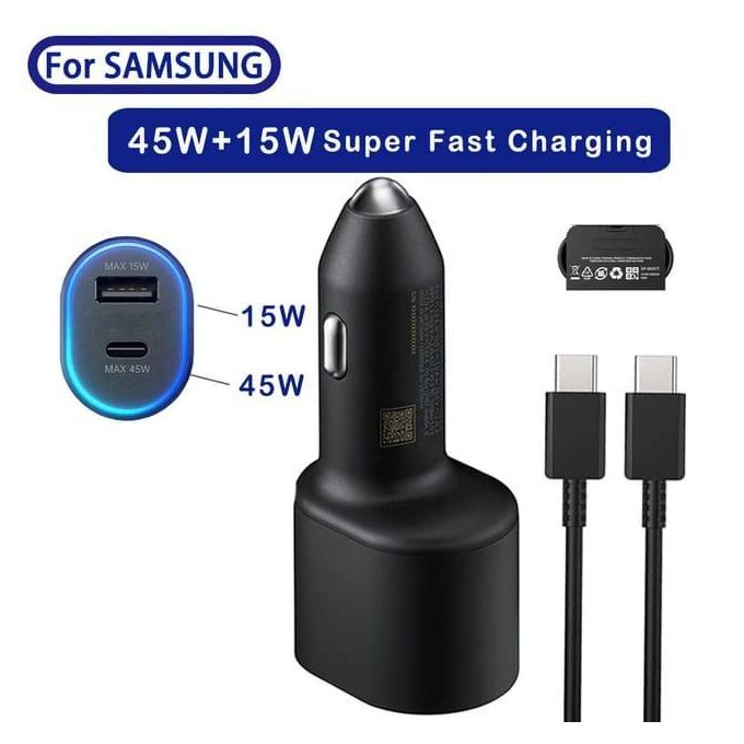 Samsung Super Fast Dual Car Charger Adapter(45W+15W) Two Port Pd With USB Type C Cable