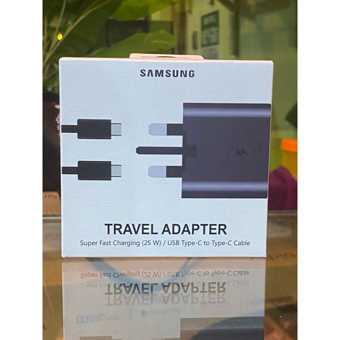 Samsung Original 25W 3-PIN USB-C Type C Super Fast Charger + Type C to Type C Cable.