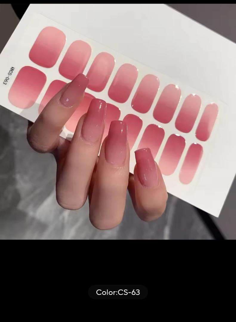 Semi-cured Gel Nail Stickers Solid Color Nail Semi-baked Tips Full Paste Nail Decals UV Lamp Need