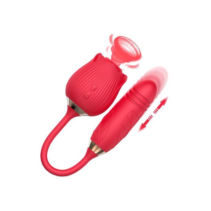 2 IN 1 Rose Vibrator Sex Toys for Women Dildo Clitoral Stimulator Tongue Licking Thrusting G Spot with 10 vibrating Modes view 2