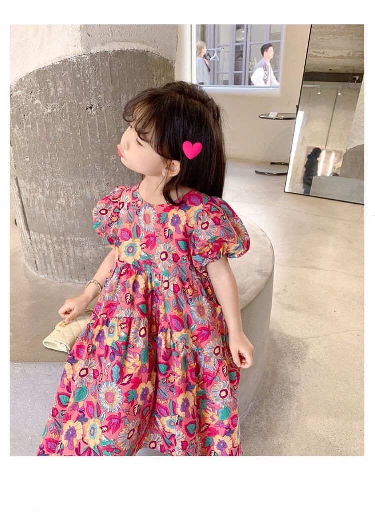 Girls Skirt Peacock Flower Multi Dress Short Sleeve Princess Dress New Children's Clothes 3-8 Years Old