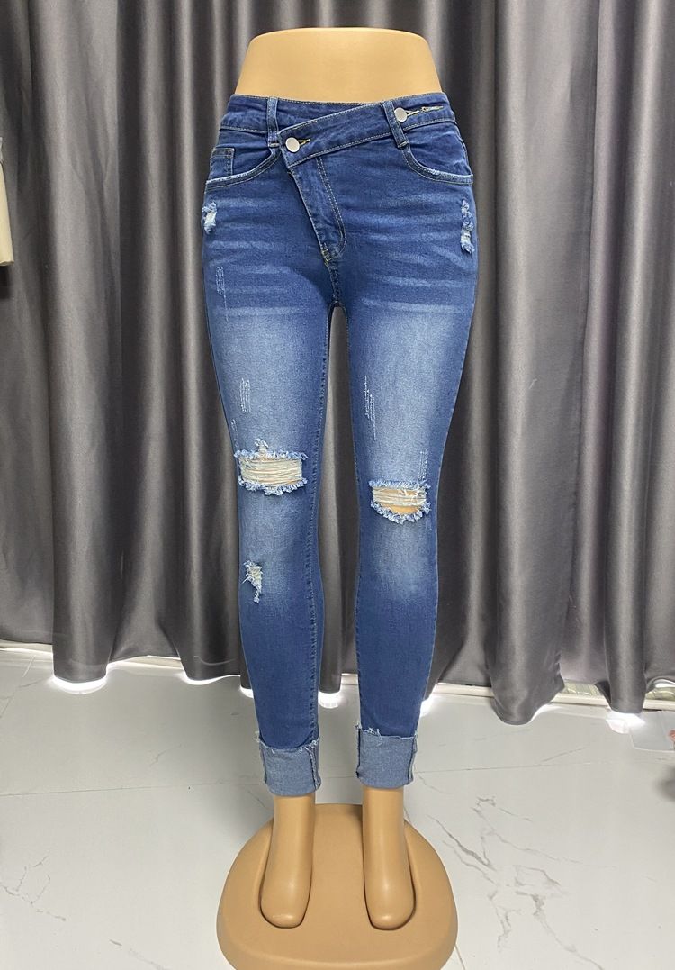 2024 New Ripped High Waist Jeans Women's Fit Design Trousers
