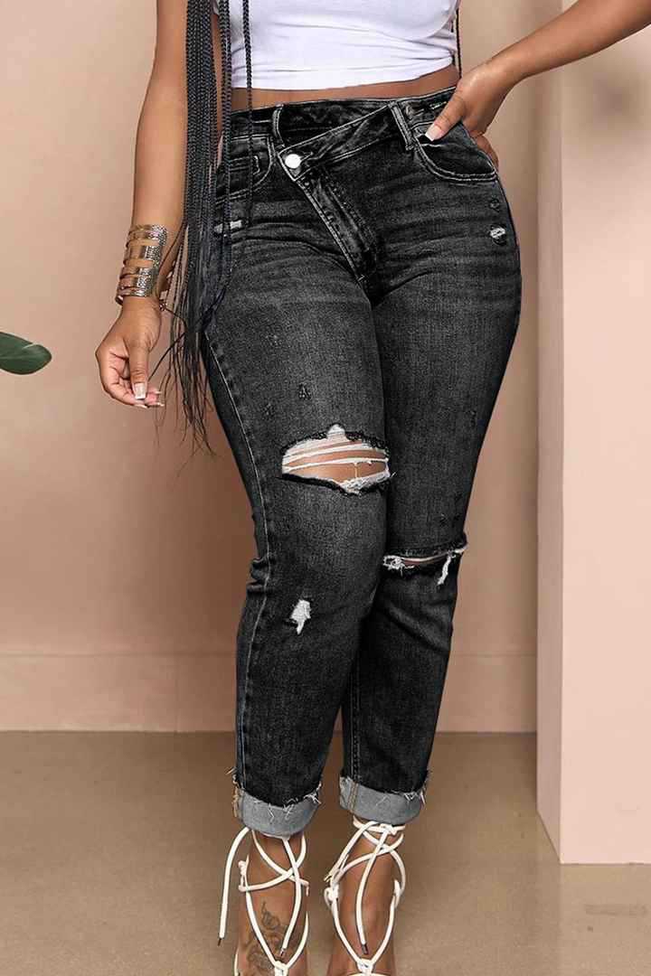2024 New Ripped High Waist Jeans Women's Fit Design Trousers