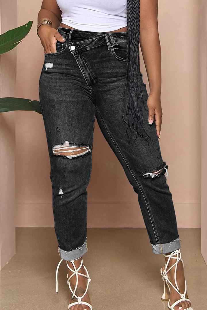 2024 New Ripped High Waist Jeans Women's Fit Design Trousers