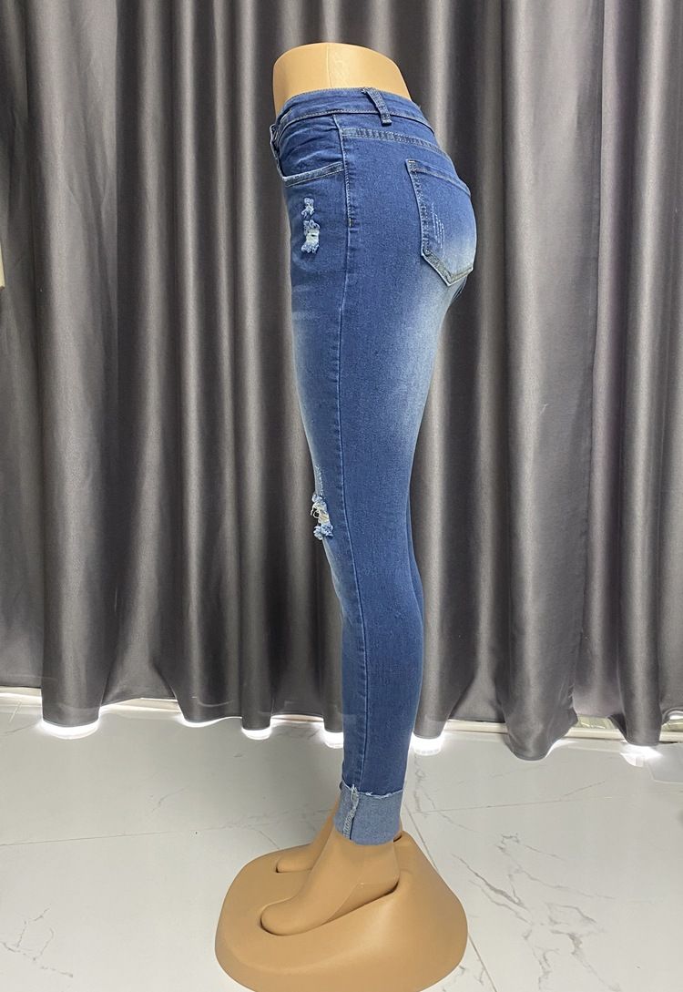 2024 New Ripped High Waist Jeans Women's Fit Design Trousers