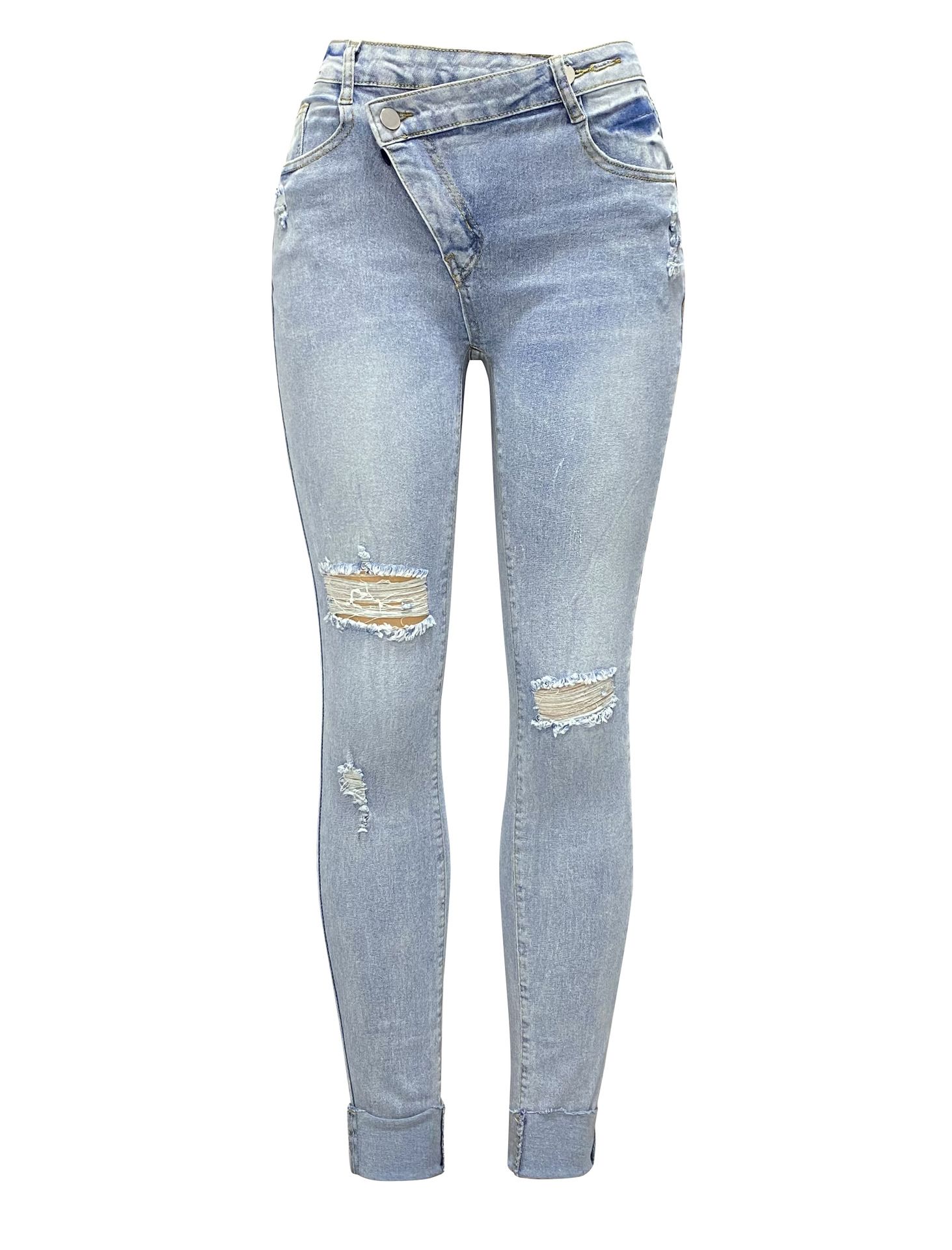 2024 New Ripped High Waist Jeans Women's Fit Design Trousers