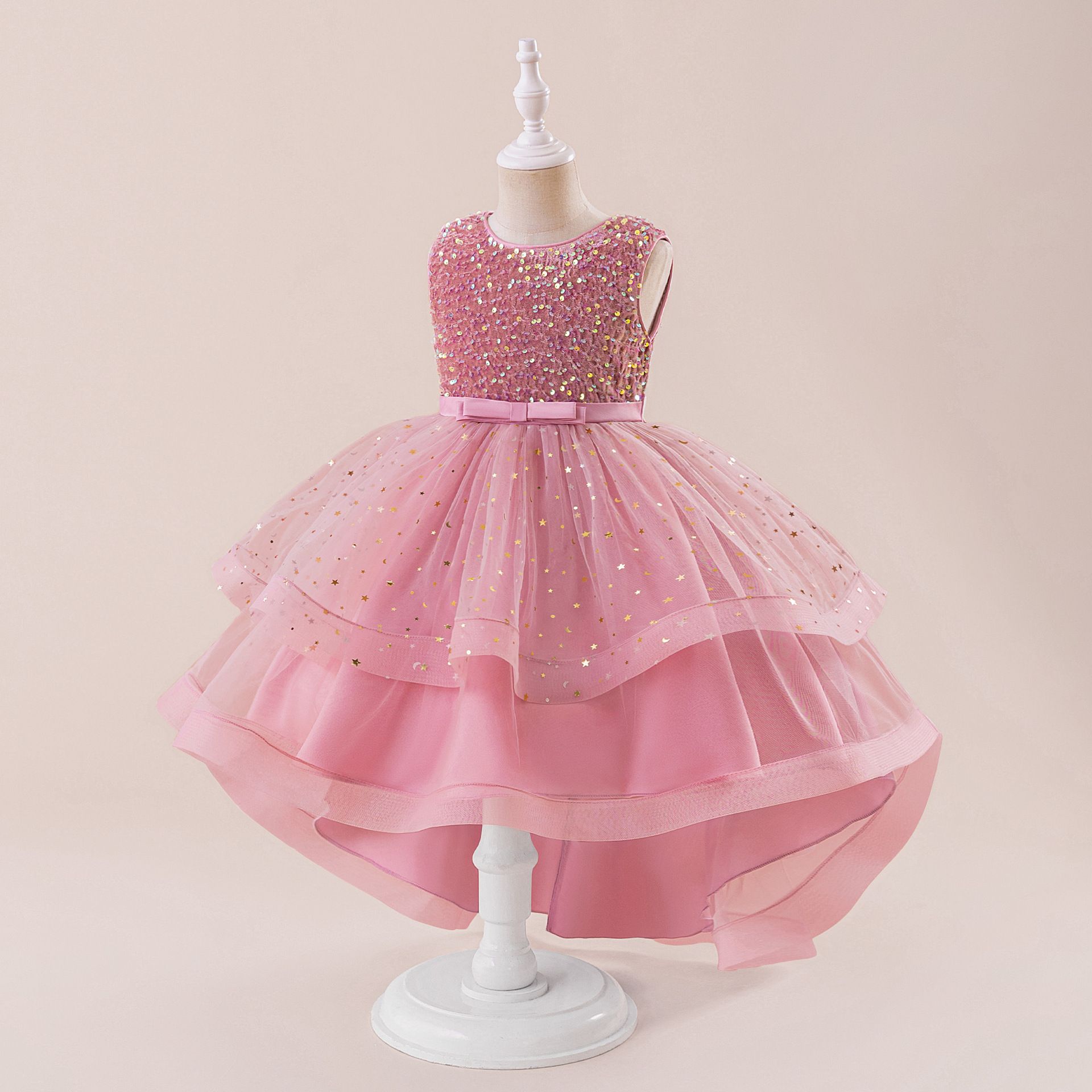 Girls' Dresses, Girls' Birthday Dresses, Children's Evening Dresses, Star Beads, Mesh, Trailing Satin Skirts