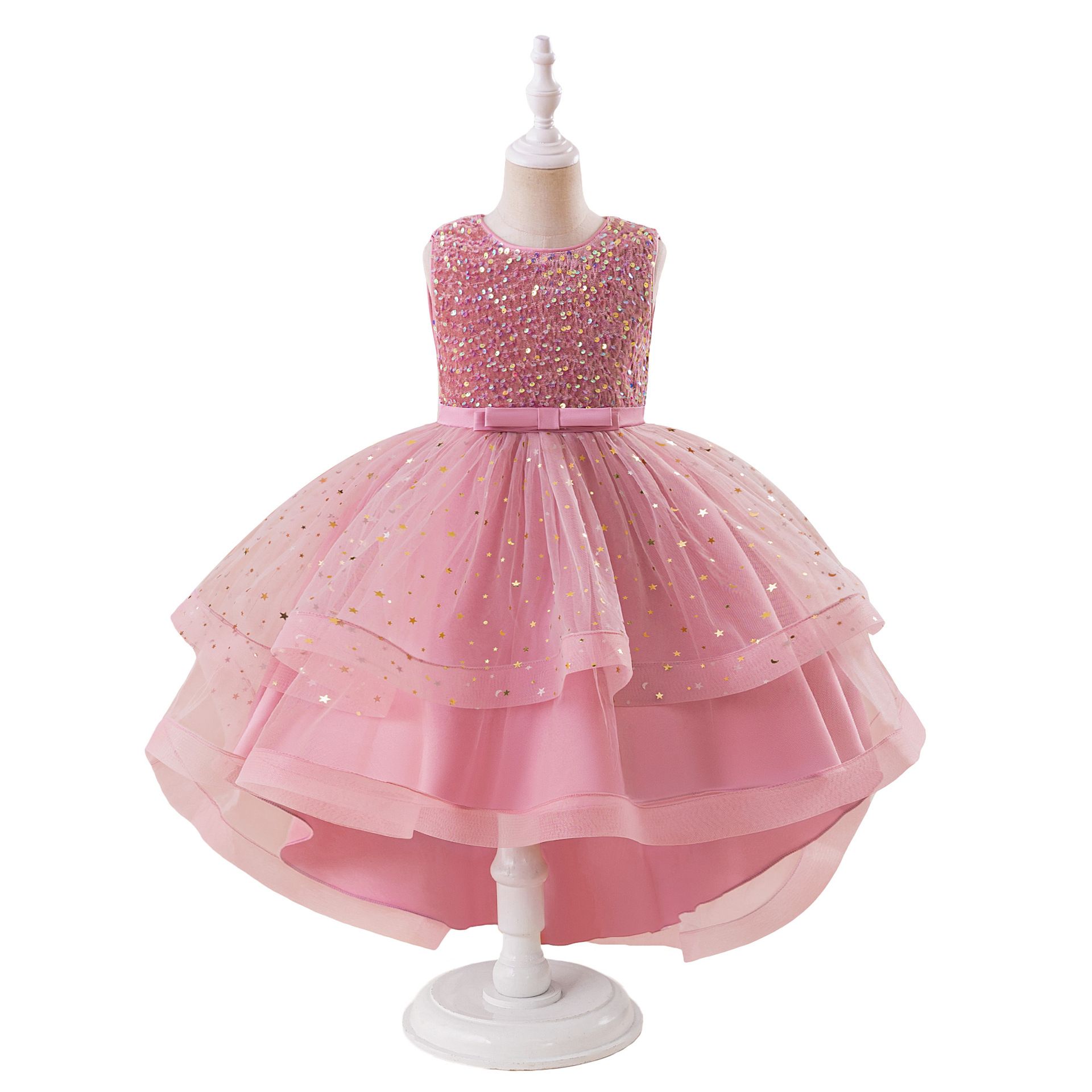Girls' Dresses, Girls' Birthday Dresses, Children's Evening Dresses, Star Beads, Mesh, Trailing Satin Skirts