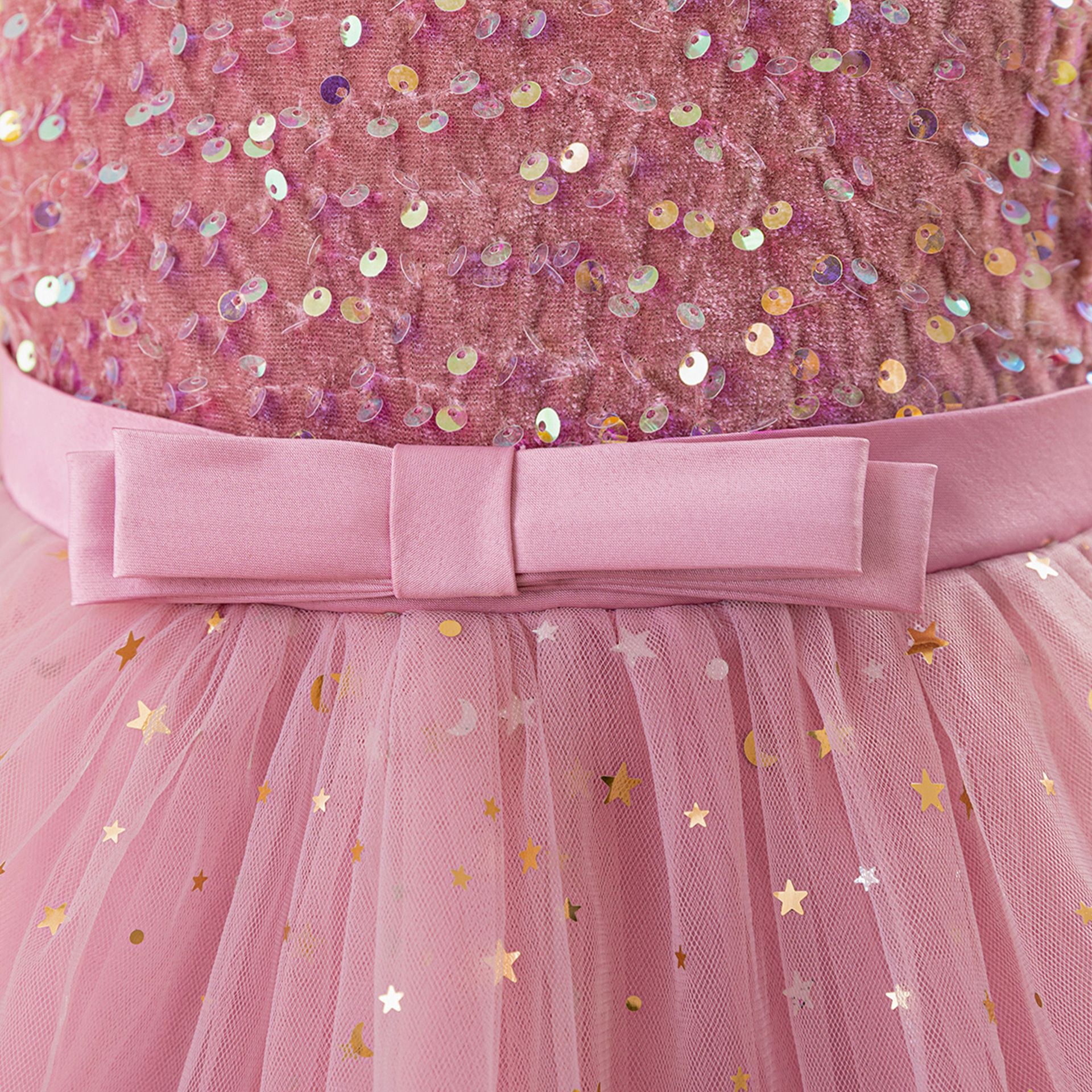 Girls' Dresses, Girls' Birthday Dresses, Children's Evening Dresses, Star Beads, Mesh, Trailing Satin Skirts