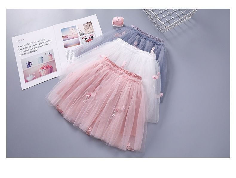 Girls' skirt mesh pleated princess skirt 2024 summer children's summer dress foreign fluffy tulle short skirt
