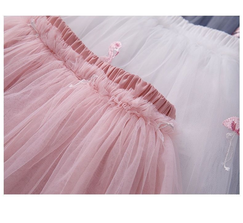 Girls' skirt mesh pleated princess skirt 2024 summer children's summer dress foreign fluffy tulle short skirt