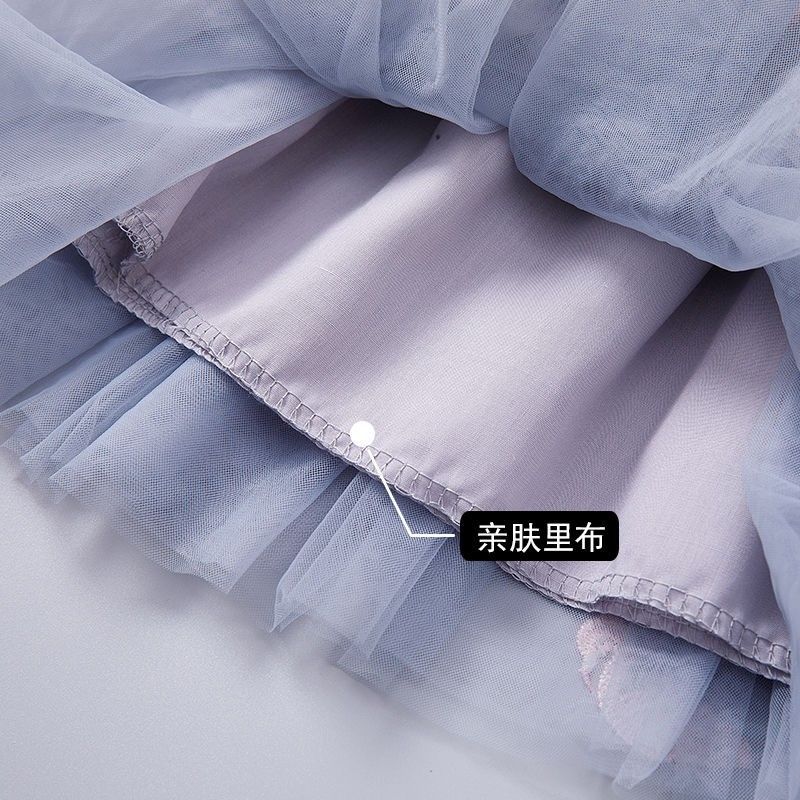 Girls' skirt mesh pleated princess skirt 2024 summer children's summer dress foreign fluffy tulle short skirt