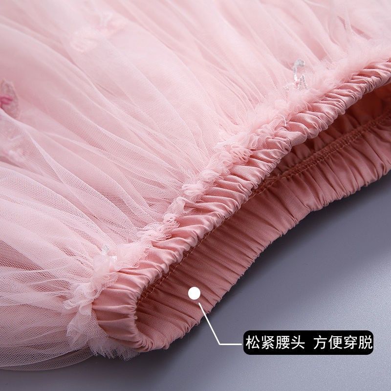 Girls' skirt mesh pleated princess skirt 2024 summer children's summer dress foreign fluffy tulle short skirt