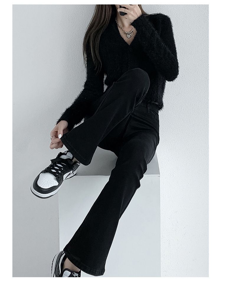 Spring high-waisted stretch slightly flared jeans women's slim slim and slim new skinny horseshoe pants are versatile